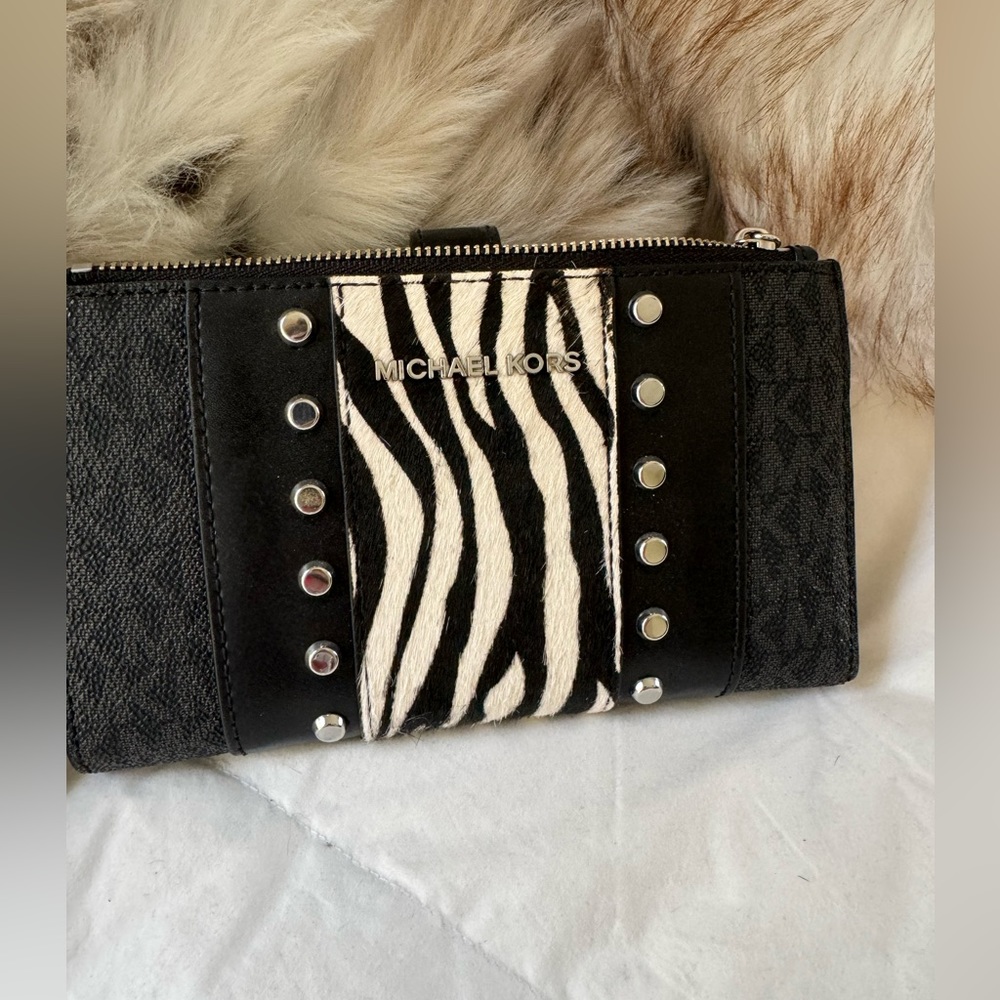 Michael Kors Zebra Calf Hair Jet Set Wristlet Wallet